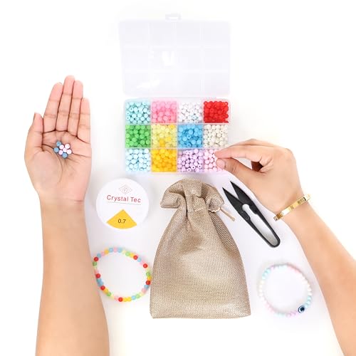 Image of Ambitieux DIY Bracelet Making Kit for Girls - 12 Types Colorful Beads with Charms, Elastic Thread, Earrings, Clasps & Rings - Jewellery Craft Kit for Kids, Birthday Return Gift, Rakhi Special Set for 2 3 4 5 6 7 8 9 10 years (6mm Moon matt)