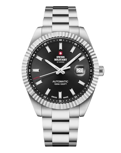 Swiss Military by Chrono SMA34110   Reloj automático para hombre con correa de acero inoxidable, 10 ATM, fecha, cristal de zafiro, plata