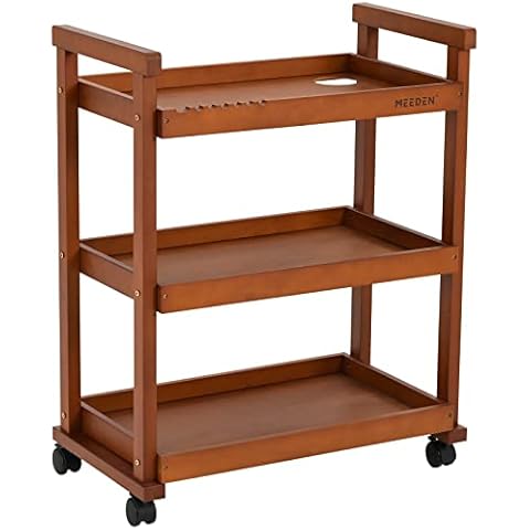 MEEDEN Art Supplies Cart, Walnuss 3-Tier Multifunktionale Art Storage Cart Organizer, Massivholz Buche Studio Cart Art taboret Cover