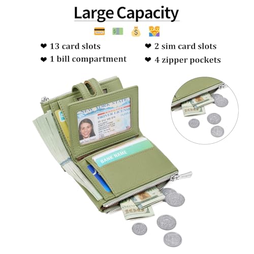 Small Women's Wallet Bifold Card Holder with 2 Zipper Coin Pockets Chain Wallet for Women Soft Leather2