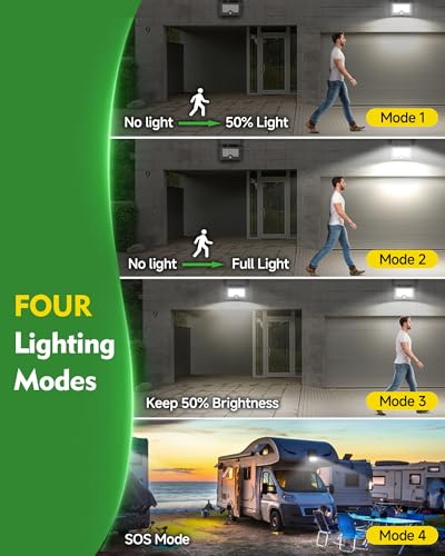 Image of OHAYORI Solar Security Lights Outdoor Motion Sensor, 122LED 4 Modes USB Rechargeable Solar Powered Wall /Pole Light for Garden Outside, 2200mAh IP65 Waterproof Solar PIR Fence Lighting for Street Flood