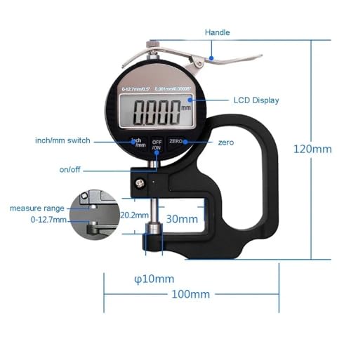 Calibrador digital de espesores con resolución 0,001 mm, rango de medición de 0,01 a 12,7 mm miniatura 2