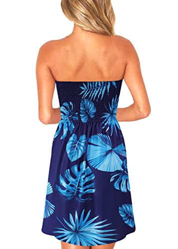 Image of Zyyfly Tube Top Dress Women Summer Beach Coverup Stretch Smocked Strapless Dress