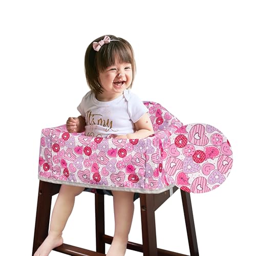 Image of Solfres Dual-Belt High Chair Cover, Baby High Chair Cover, Upgrade Version, for Wooden or Restaurant High Chair, Sturdy and Robust Material, Heart-Shaped Donut, Pink Hot Pink Lilac