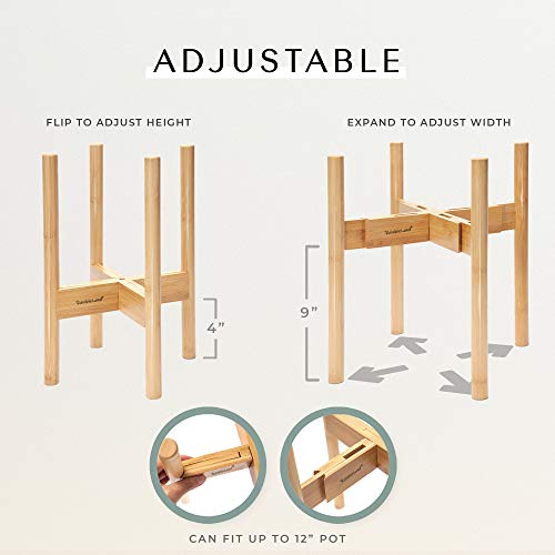 RAINBLELAND Indoor Plant Stand, Adjustable Wooden Tall Plant Stand, Indoor Planter Holder, Mid Century Modern Planter Outdoor Bamboo Holder, Fits 8 9 10 11 12 in Wide Basket, Expandable Pedestal Only