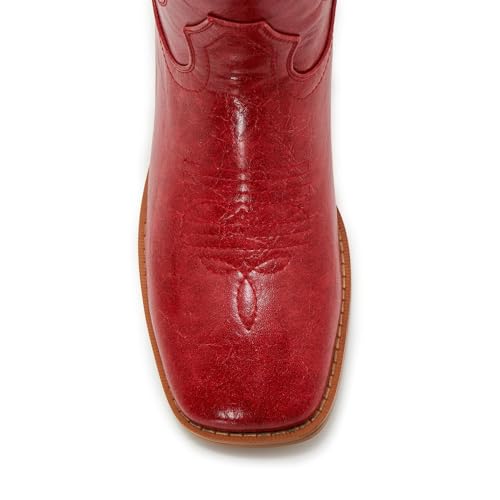 Image of Cowgirl Boots Square Toe Cowboy Boots For Women Ladies Mid Calf Low Heel Flat