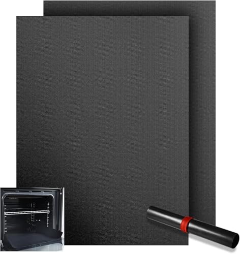 KITCHENRAKU KR Alfombrilla de horno de 32 x 50 cm, alfombrilla para horno con recirculación, revestimiento antiadherente y resistente, accesorio de cocina indispensable para una limpieza (negro, 2