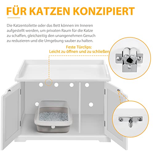 Yaheetech Katzenschrank für katzentoilette Holz Katzenhaus für große Katzen 75,5 x 51 x 52,5 cm Katzenhöhle mit magnetischen Türen Separate Trennwand Katzenklo Schrank, Weiß