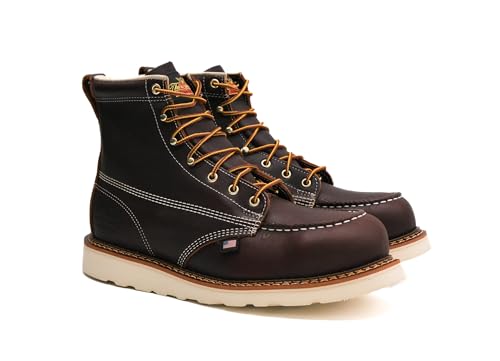 Image of Thorogood American Heritage 6 inch Steel Toe Work Boots for Men - Full-Grain Leather with Moc Toe, Slip-Resistant Wedge Outsole, and Comfort Insole; EH Rated