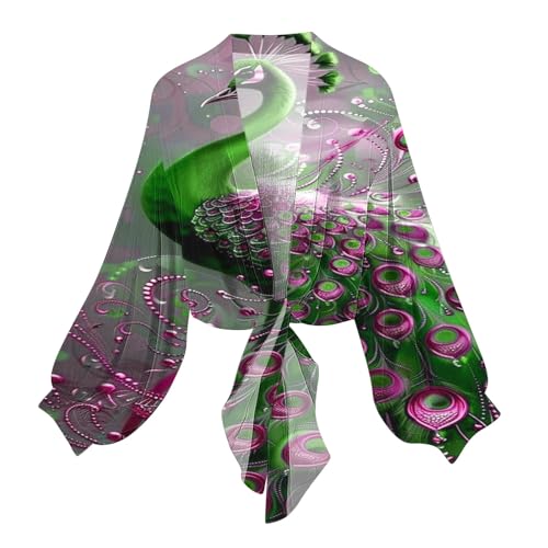 Womens Chiffon Shrug Open Front Floral Print Cardigan Fashion Long Sleeve Collarless Tie Beach Cover Up