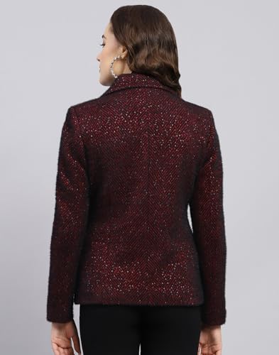 Image of Monte Carlo Womens Self Design Maroon Collar Neck Full Sleeve Coat