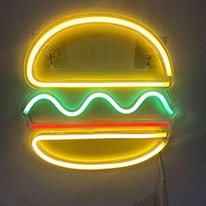 Panneau néon à LED pour hamburger – Pour magasin, restaurant, bar, maison – Décoration murale à LED – Fonctionnement USB – Avec 2 crochets – Pour fête, anniversaire, Noël