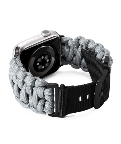 BINLUN Compatible with Apple Watch Paracord 550 49 mm Military Style Sport Strap Durable Nylon Replacement Strap for iWatch Ultra/Ultra 2 Men Women(Grey)