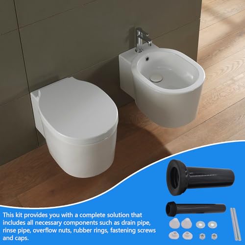 WC Anschluss Set 300mm, Anschlussgarnitur für Wand-WC mit Spülrohr Abflussrohr Kappen Dichtung und Befestigungsmaterial Montageset für Hänge-WC