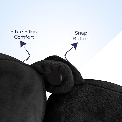 Image of Rover Travel Neck Pillow - Soft Fiber Filled with Snap Button, Plush Fabric, Neck Support for Flight, Bus, Car, Pain Relief (Black)