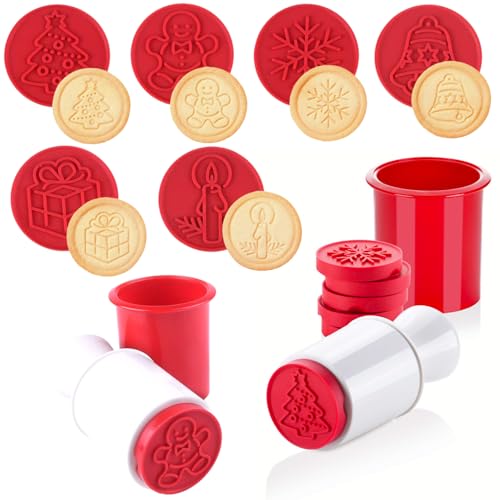 Juego de sellos de galletas de Navidad, árbol de Navidad, muñeco de jengibre, copos de nieve, campanas, regalos de Navidad, 1 paquete de galletas en relieve, herramientas de decoración para hornear