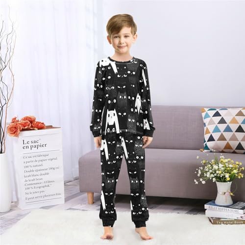 Cats in Black and White Soft Pajama Set for All Seasons,Breathable Pjs Long Sleeve Sleepwear,Comfy Loungewear 2 Piece Underwear Set 5T4