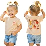 2. Geburtstag Tshirt für Mädchen Two WILD Drucker Shirt Zweiter Geburtstags Tshirt Sommer Kurzarm Top Geburtstagsfeier Kinderkleidung Locker Rundhals Shirts Baby Outfits(2 Jahre,Apricot)