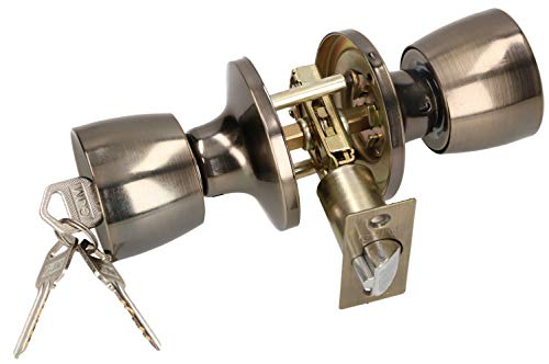 KOTARBAU Pomo de puerta con cerradura de metal, pomo giratorio de cilindro, redondo, tirador giratorio, cerradura con 3 llaves, roseta de mortaja (Patin)