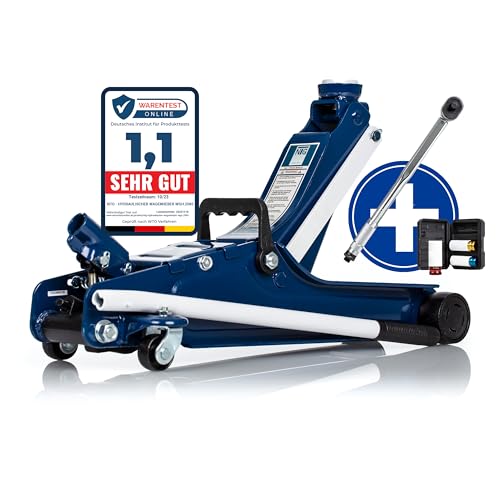 NTG Gato hidráulico hidráulico, 2 to 2000 kg, 85 – 375 mm, Lowliner Auto Taller con llave dinamométrica y tuercas para llantas de aluminio (gato hidráulico NTG Set 2)