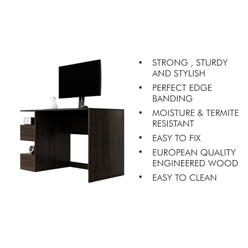 Image of Bniture Wooden Study Table for Home | Engineered Wood Study Table with Side Storage Shelf | Multi Purpose Computer Desk for Writing & Study | Laptop Table for Study Room & Office | Flower Wenge
