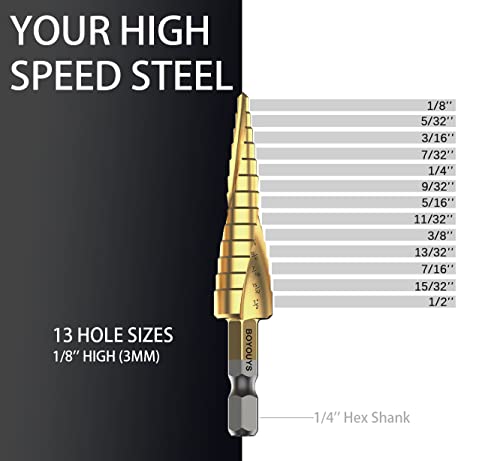 Hss Titanium Step Drill Bits 3 Pieces, Hss Cobalt Porous Over 30 Sizes Titanium Step Drill Bit Set, T-4241 High Speed Metal Steel Drill Dual Cut Blade Porous Step Drill Bits Perfect For Diy Hobbyists #TOP5