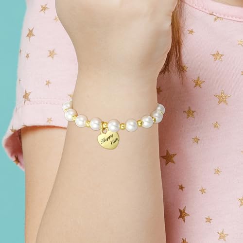 Happy 5th 6th 7th 8th 9th 10th 11th 12th Birthday Bracelet Gifts for Girls, 14K Gold Heart Charms Pearl Jewelry for Her3