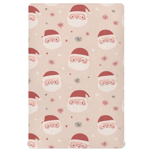 Pfrewn Christmas Fitted Crib Sheet 52x28x9in Pink Claus