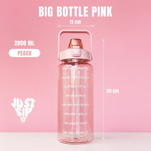 Image of Transparent Water Bottle 2000ML with Motivational Time Marker | Leak Proof&Break-Proof 2 litre water bottle | Best Usage For Office /School /Gym /Travel Water Bottle