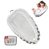 Loevin Baby Lounger for Newborn (0-24 Months) - 100% Cotton Baby Nest with Handles, 2-in-1 Play Mat & Diaper Changing Pad, Portable for Home & Travel, Infant Essentials Gifts (Elephant Gray)