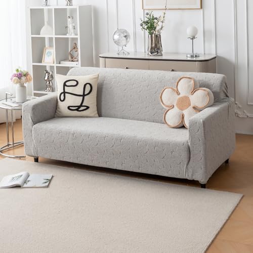 Image of House of Quirk Universal Jacquard Fabric Sofa Cover - Soft, Stretchable Couch Slipcover, Flexible Fit, Wrinkle-Resistant & Easy to Clean (Grey, Three Seater)