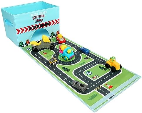 Livememory Toy Cars Storage Box Car Toys Box with Speed Roads (Not Included Cars)-Sky Blue