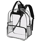 Clear Backpack Transparent Plastic Bookbag See Through Backpacks for School, Stadium, Security, Concert (L 16 inch, Black)