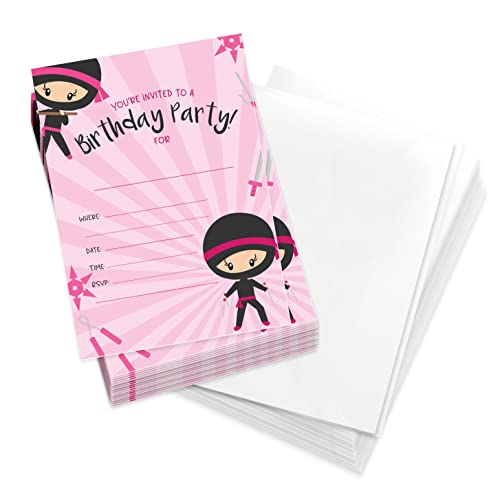 Invitaciones de cumpleaños Ninja para niña ideales para fiestas infantiles en el jardín
