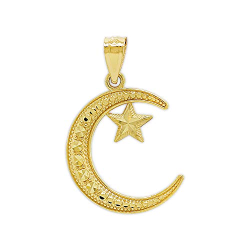 Gold Moon and Star Charm - 10 Karat Solid Gold - Moon Pendant - Celestial Jewelry