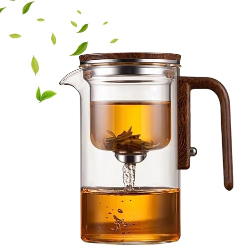 Enchanti Tea Pot, Witchcraft Tranquil Push Control Magic Teapot with Handle, Magnetic Glass pot with Strainer, for Home, Outdoor, Gifting and Office -600ml