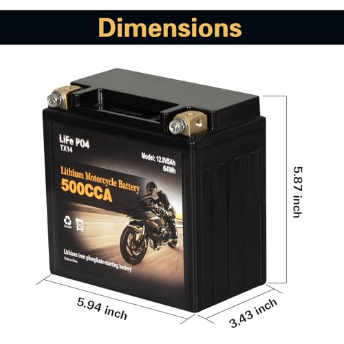 Image of Autocessking YTX14-BS Lithium Motorcycle Battery, Group 14
