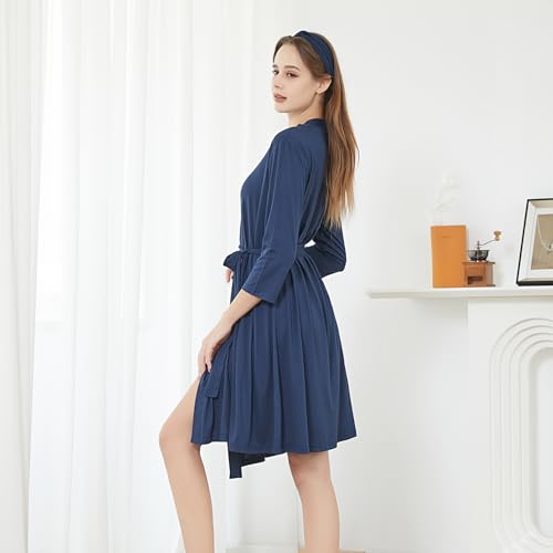 Galabloomer Maternity Robe and Baby Receiving Blanket, Matching Mommy Labor Delivery Robe and Swaddle Set Navy blue3