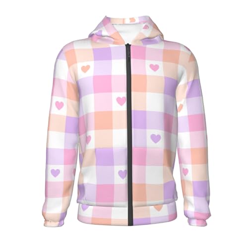 Heart Buffalo Plaid Kids Pullover Hoodies Boys Zip Up Sweatshirts Girls Athletic Clothes with Pocket2