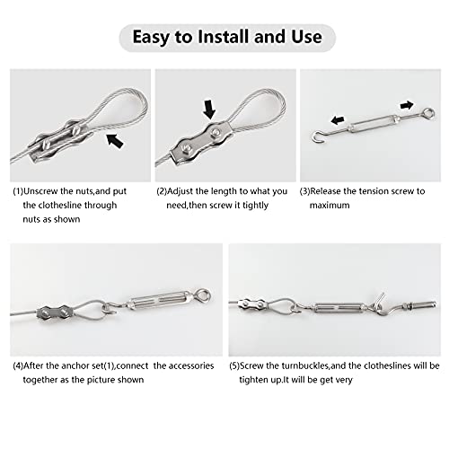 Clotheslines,Portable Windproof Clothes Rope Line with Stainless Steel Cable Tightener System Multipurpose Heavy Duty Laundry Rope for Christmas Decor Outdoor/Indoor/Home/Drying (20ft) by Skysunny - Image 4