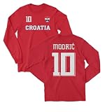 Croatia Modric 10 Soccer Jersey Style 2-Side Long Sleeve T-Shirt (Red, Large)