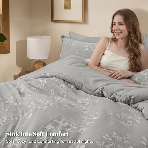 Image of PHF Cotton Jacquard Comforter Set King, Soft Breathable, Grey