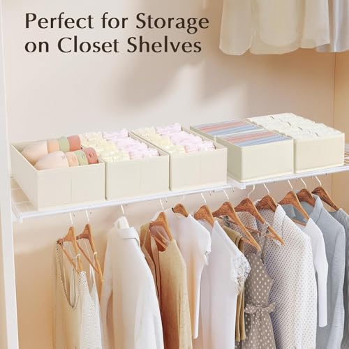 DIMJ Schubladen Organizer Kleidung Baby- 15er Set Faltbare Unterwäsche Kleiderschrank Organizer, Aufbewahrungsbox Stoff Schubladen Ordnungssystem für Hosen, Kleidung, Socken, Beige