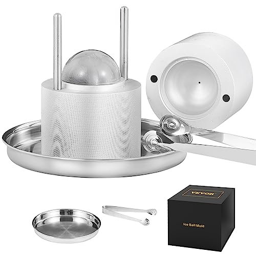 VEVOR Ice Ball Press, 2.4" Ice Ball Maker, Aircraft Al Alloy Ice Ball Press Kit for 60mm Ice Sphere, Ice Press with Tong and Drip Tray, for Whiskey, Cocktail, Bourbon, Scot on Party & Holiday, Silver by VEVOR - Used condition - US$71.56