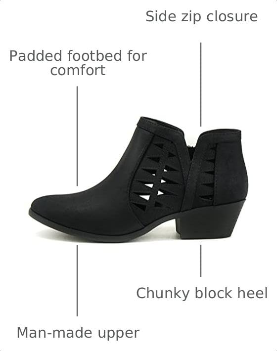 Image of Soda CHANCE Womens Perforated Cut Out Stacked Block Heel Ankle Booties (Wide Fit Available)