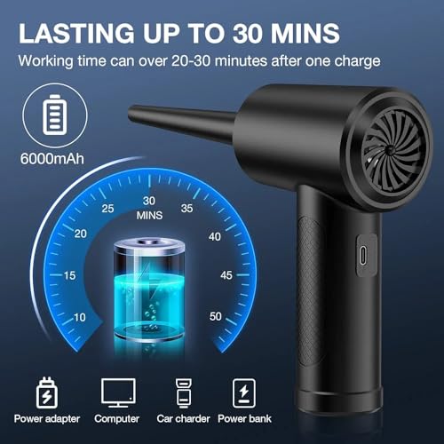 Image of Primate Cordless Air Duster for Electronics & Car Cleaning | 51,000 RPM Electric Air Blower with 3 Speeds, LED Light, 6000mAh Battery & 5 Nozzles
