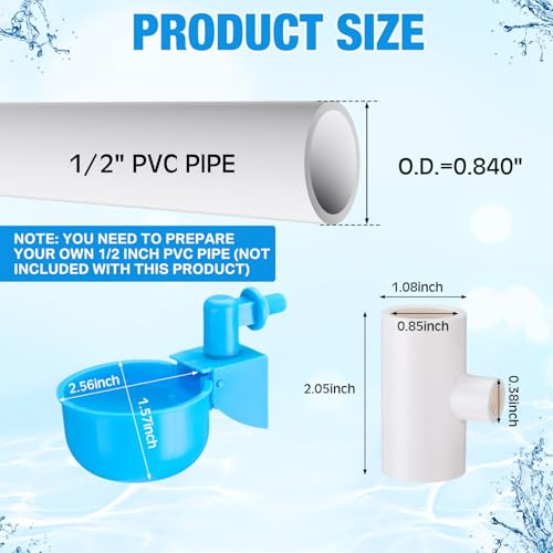 Tiangrid Automatic Chicken Waterer Cups with 1/2\" PVC Tee Fittings and Other Parts Automatic Chicken Waterer System DIY Chicken Water Feeder Poultry Watering Cups for Quail Chicken Duck Goose