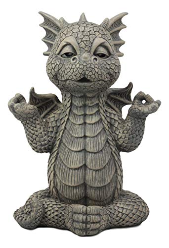 Ebros Whimsical Garden Dragon Meditation Sculpture 10" H Cute Baby Dragon Wyrmling Faux Stone Resin Finish Figurine (Receiving True Peace from The Universe)