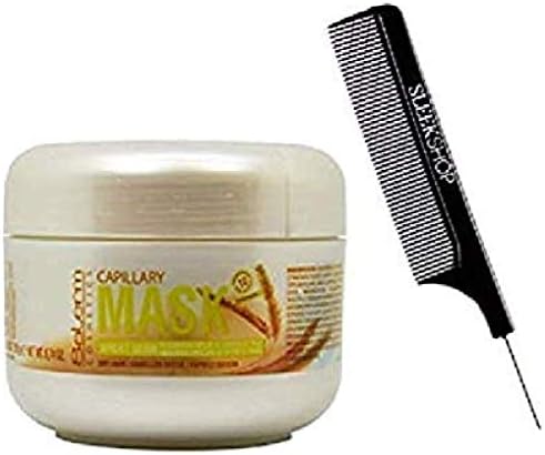 Salerm Cosmetics WHEAT GERM Capillary MASK Conditioner Masque, Provitamins B5 for Dry Hair (w/ Sleek Steel Pin Tail Comb) Intensive Moisturizing (6.74 oz / 200 ml - ORIGINAL SIZE)
