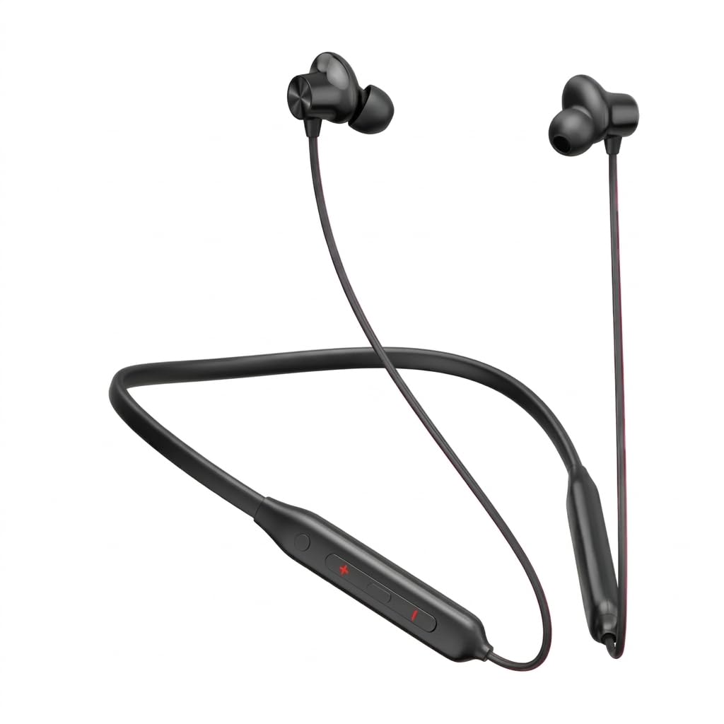 Wireless Neckband Earphones | Black | 12.4mm Drivers | 3D Spatial Audio |10 mins Charge for 27 hrs Playback | Dynamic bass | Bluetooth in-Ear Headphones with Inline Controls